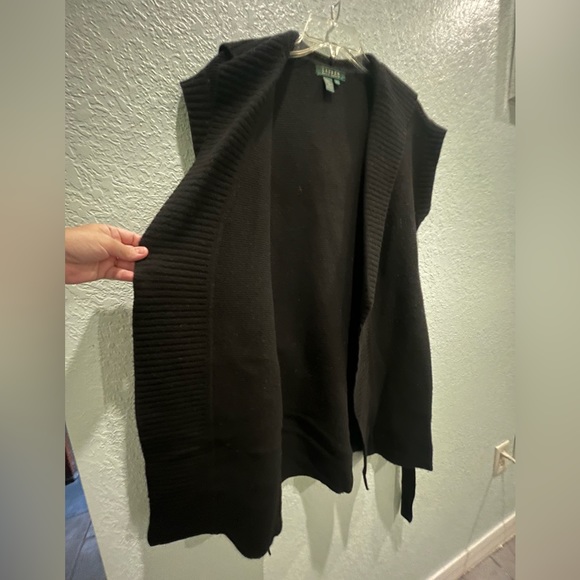 LAUREN RALPH LAUREN Black Knit Short Sleeve Hooded Longline Cardigan Size XS - Picture 2 of 13